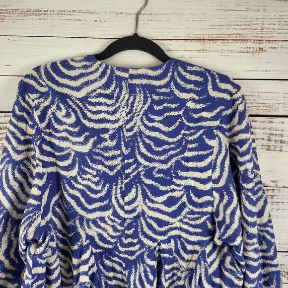 H&M Cottage Core Tunic Top XS Womens Long Sleeve V Neck Pullover Blue White - Picture 6 of 10